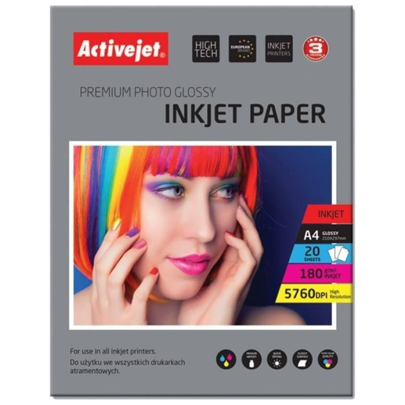 Active Jet Χαρτί Φωτοτυπικό Α4 180gr Γυαλιστερό 20Φ. AP4-180G20 Active Jet Χαρτί Φωτοτυπικό Α4 180gr Γυαλιστερό 20Φ. AP4-180G20