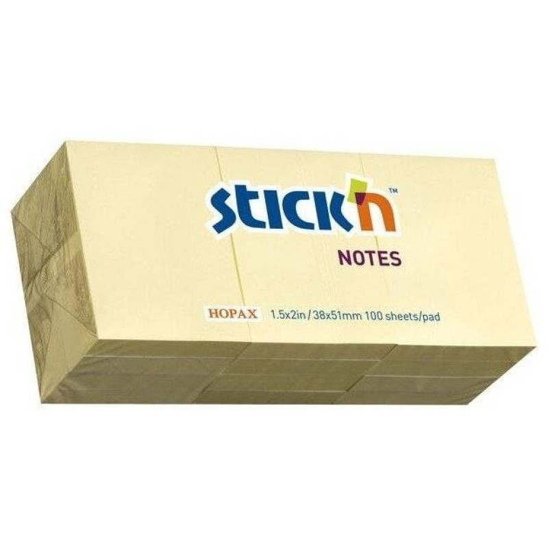 Stickn Χαρτιά Αυτοκ.38x50χιλ. 100φ. Κίτρινο  550.21003