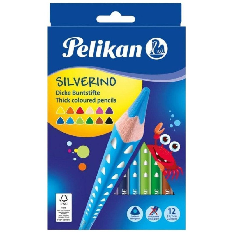 Pelikan Ξυλομπογιές  12 τεμαχίων Silverino Τριγ.Χοντρές 700627