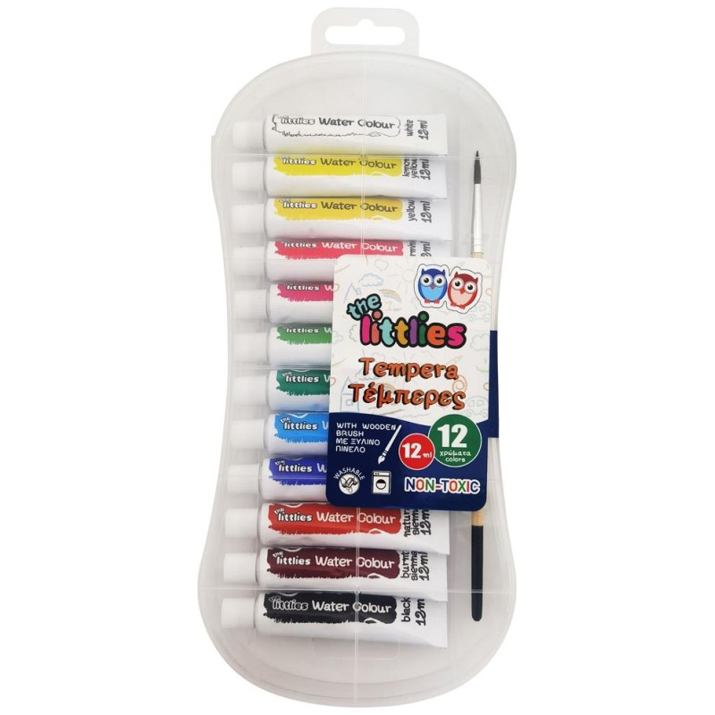 The Littlies Τέμπερα 12ml 12 χρώματα Με Ξύλινο Πινέλο Σε PP Box 646814 The Littlies Τέμπερα 12ml 12 χρώματα Με Ξύλινο Πινέλο Σε PP Box 646814
