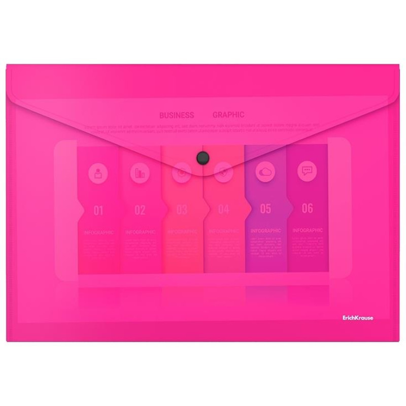 Erichkrause Φάκελος Κουμπί Glossy Neon Ημιδιαφανές A4 Ροζ EK50306