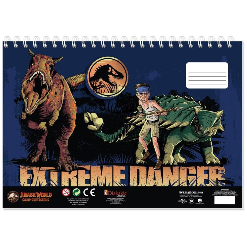 Διακάκης Μπλοκ Ζωγραφικής Jurassic 23x33cm 40 φύλλα Αυτοκόλλητα-Στένσιλ- 2σελ Χρ  2 σχέδια 570785