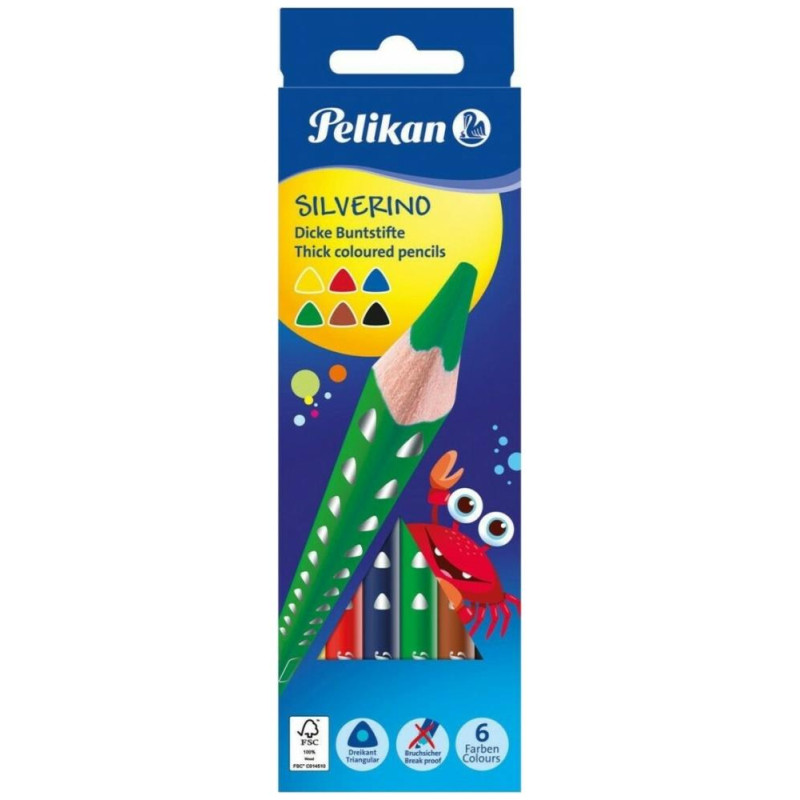 Pelikan Silverino Έγχρωμες Χονδρές Ξυλομπογιές 6τμχ 700610