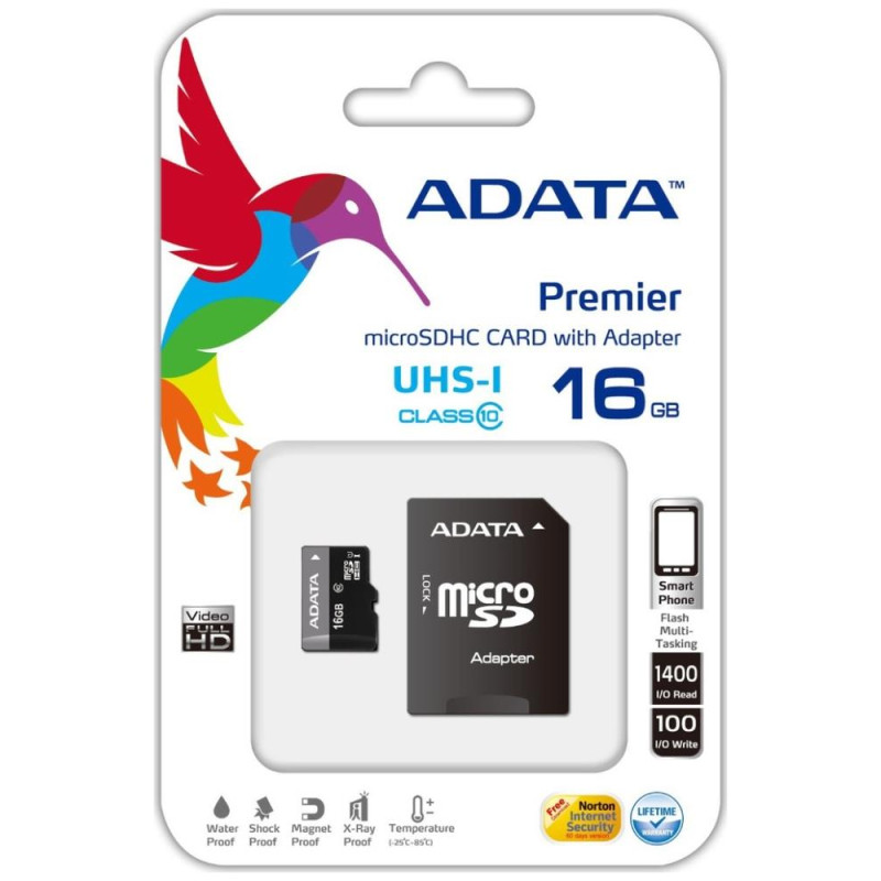 Adata microSDHC 16GB Class 10 U1 UHS-I με αντάπτορα Adata microSDHC 16GB Class 10 U1 UHS-I με αντάπτορα