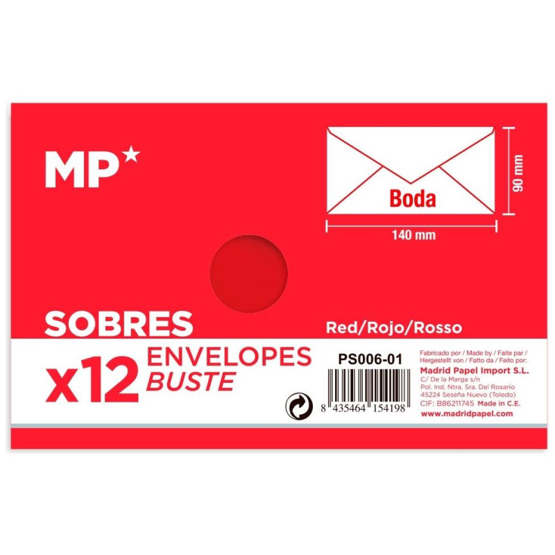 MP Κόκκινοι Αυτοκόλλητοι Φάκελοι 140 x 90 mm 12 τεμ PS006-01