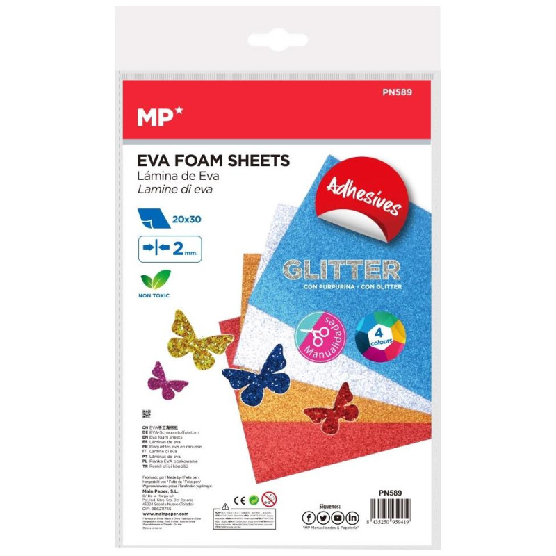 MP Αφρώδες Χαρτί με Glitter Μπλοκl Α4 με Αυτοκόλλητα Πολύχρωμο PN589