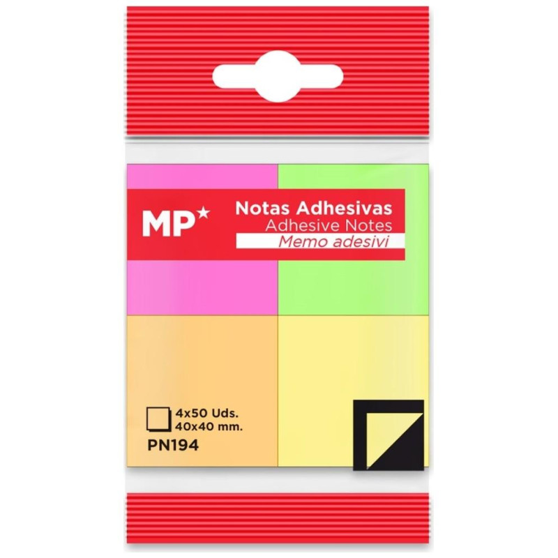 MP Aυτοκόλλητα Χαρτάκια σημειώσεων 40x40mm 200τμχ Χρωματιστά PN194