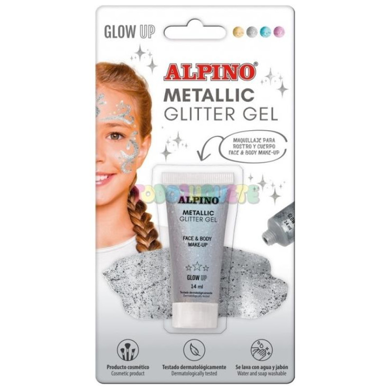Alpino Face And Body Metallic Glitter Gel 14ml Silver 613473