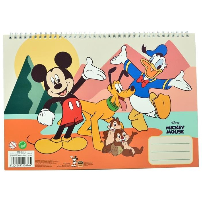 Gim Μπλοκ Ζωγραφικής Α4 σπιράλ 30 φύλλων + stickers Mickey 340-88416