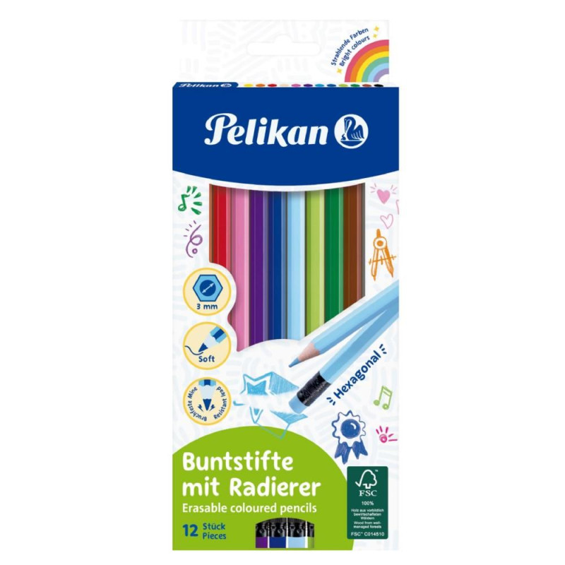 Pelikan Ξυλομπογιές Με Γόμα 12 Χρώματα 700689